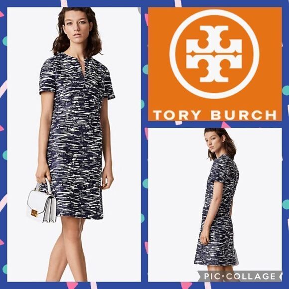 💙NWT MSRP $498 Tory Burch Dina Space-Dyed Cutout Dress Women's Size 2 - Picture 1 of 10